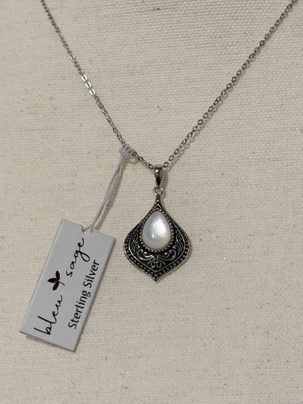 NWT Bleu Sage Sterling Silver White Pearl Teardrop Necklace 16"-18"